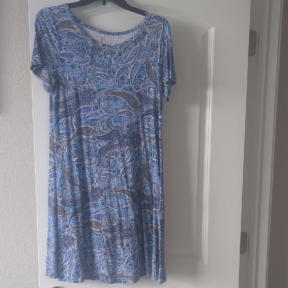 Blue Paisley Tshirt Swing Dress Size Medium